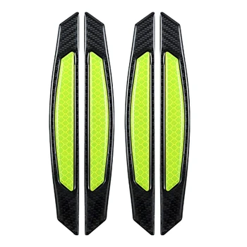 

4Pcs Super Green Reflective Stickers Carbon Fiber Strips Car Side Door Edge Bumper Anti-Scratch Protection Guards Trim Stickers