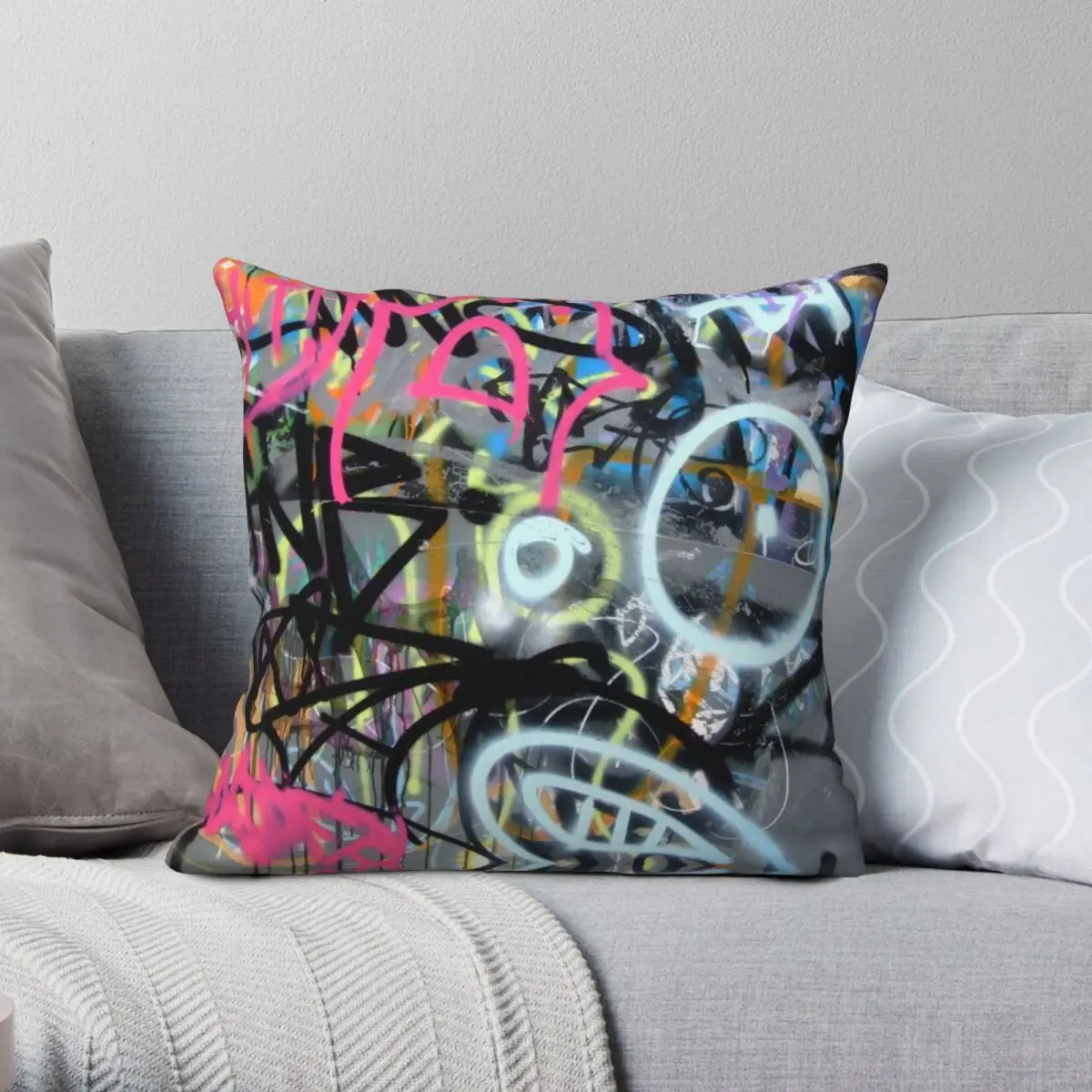 Graffiti Square Pillowcase Polyester Linen Velvet Printed Zip Decor Throw Pillow Case Car Cushion Cover 45x45 | Дом и сад