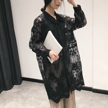 

2020 Spring New Shirts Women Korean Style Wild Solid Color Ladies Blouses and Tops Perspective Embroidered Women's Clothing