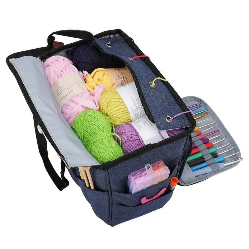 Портативная сумка для вязания, Оксфорд, большая вместительность, многофункциональные шерстяные крючки для вязания крючком, игла, сумки для хранения, пряжа, сумка-Органайзер