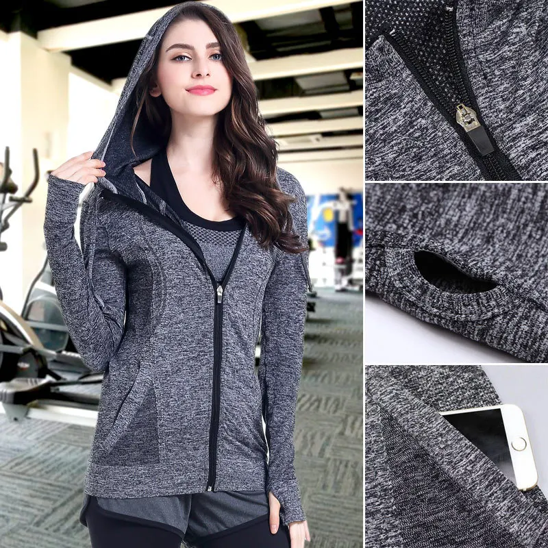 

New Seamless Zipper Hoodie Sports Top Women's Fast Dry Long Sleeve Running Fitness Casual Coat Sweatshirt