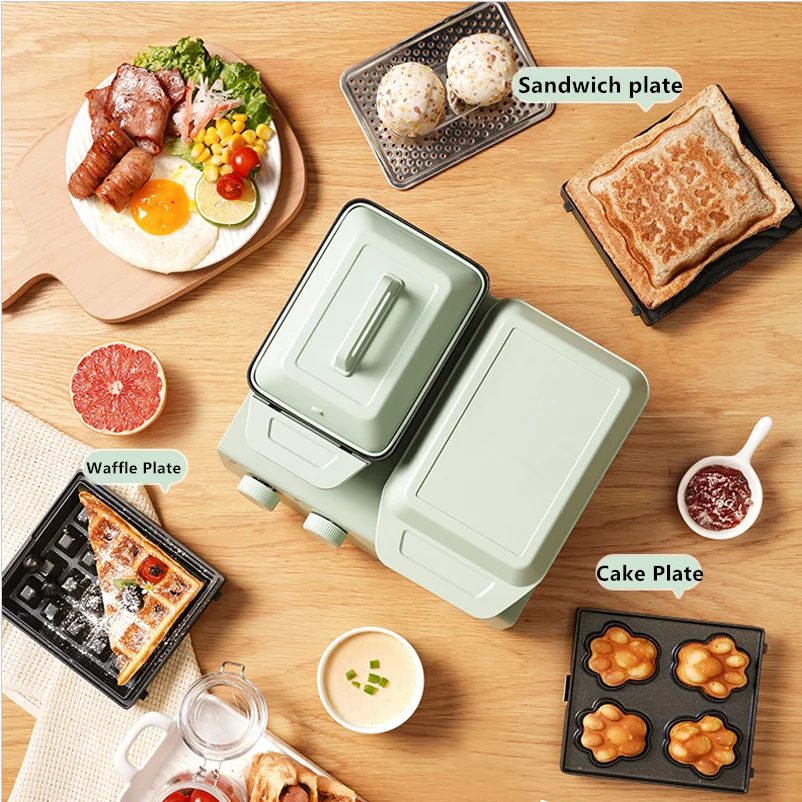 220V Household Electric Waffle Maker 4 In 1 Non-stick Home Breakfast Machine Bread Cake Baking Machine Frying Pan With 3 Plates