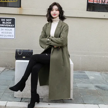 

Woolen coat female long section 2019 new autumn and winter Korean version of the knee popular temperament