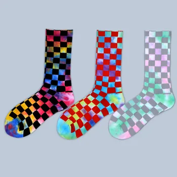 

Tie Dye Plaid Sock Men's Socks Colorful Skateboard Unisex Crew Casual Cotton Warm Adult Autumn Winter Classic Fashion Skarpetki