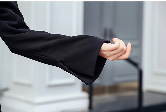 Блейзеры на одной пуговице, Длинный топ из тонкой ткани с пряжкой на ремне, длинный рукав, офисные женские длинные топы, осенняя верхняя одежда, модные черные блейзеры, костюм