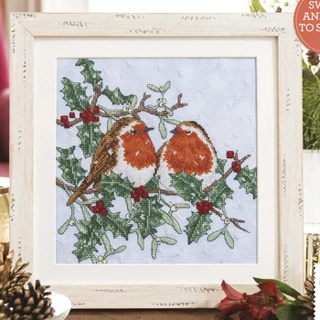 

ZZS029 Christmas Robins DIY stich Craft Embroidery Counted NOT PRINTED Cross Stitch Packages Cross Stitching Kits Painting Kit