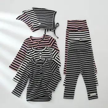

3pcs Cotton Baby Girls Boys Clothes Set Striped Long Sleeve Tops+pants+hat Casual Kids Homewear Outfits Toddler Pajamas Suit