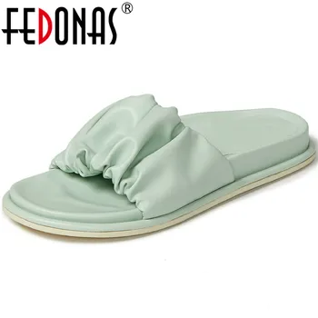 

FEDONAS Pleated Peep Toe Fashion Women Sandals For Walking At Home 2020 Summer Newest Quality Shoes For Women House Shoes Woman
