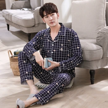 

2020 Pyjama Set Men Sleepwear Satin Pajamas Unit Autumn Home Suit Printed Lounge Pants Nightgown Sleep Clothes XXXL