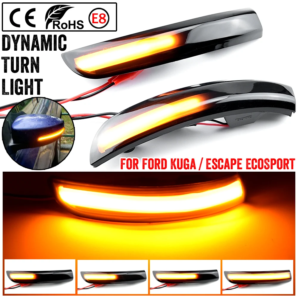 

2X For Ford Kuga Escape C520 EcoSport 13-18 Focus 3 MK3 SE ST RS US LED Dynamic Turn Signal Light Side Mirror Indicator Blinker