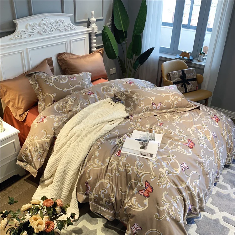 

Super Good Quality Home Textile Wind 60 Branch PureCotton 4pcs Bedding Set Satin Light Luxurious Printing Court Wind Quilt Cover