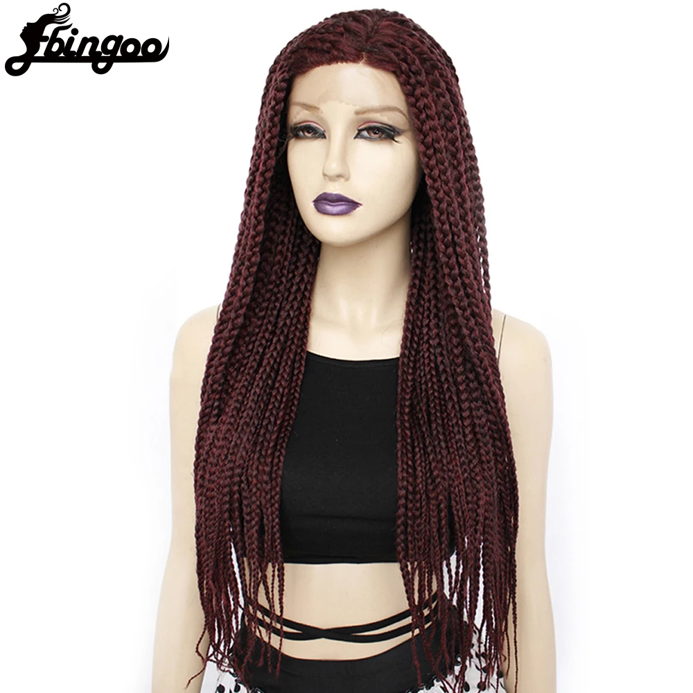 Hot Item Wigs Braided Twist Lace-Front Burgundy Synthetic Women Afro Ebingoo Black Long for Daily-Wear AANAQZ5ZQ