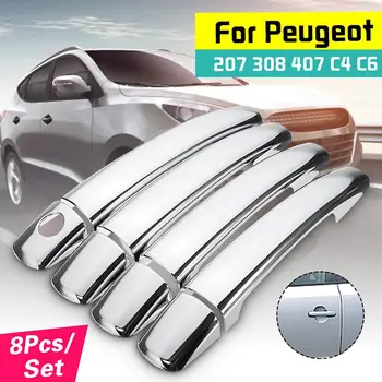 

Car Exterior Door Handle Cover Trim Set Chrome For Peugeot 2008 2009 2010 207 308 407 for Citroen C4 C6 C4