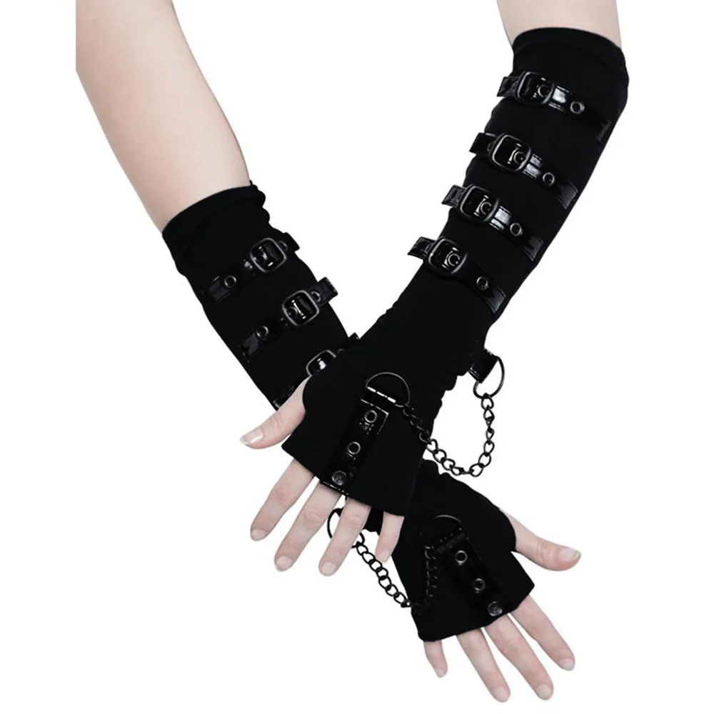 Готические перчатки персонализированные браслеты японское слово, пряжка регулировки декоративные черные дырявые палец длинный Браслет рукав