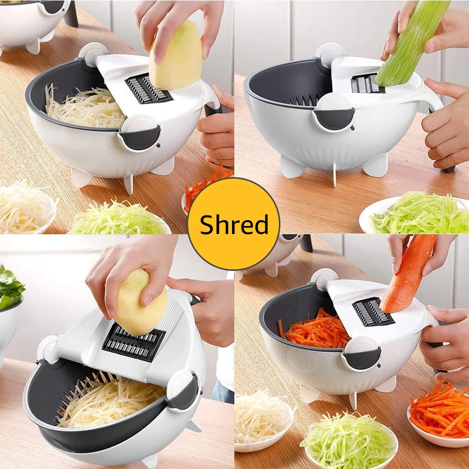 9 in 1 Multi-functional Rotate Vegetable Slicer Potato Peeler Carrot Onion Grater with Strainer Fruit Cutter & Shredders