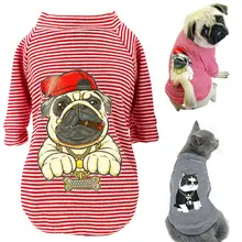 Осенняя полосатая рубашка для питомца щенка кота мягкая хлопковая одежда для собак маленькая средняя Одежда для собак Одежда для кошек Чихуахуа футболка с рисунком мопса D35