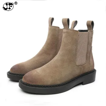 

Genuine Leather Women Chelsea Boots Brand Winter Warm Short Ankle Boots Plus Size Platform Single Flats Martin Shoes Woman 77