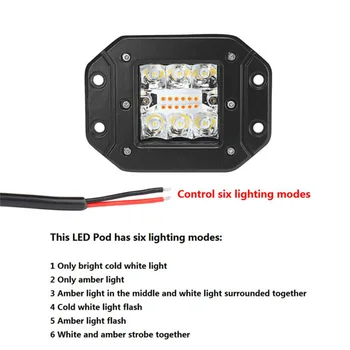 

Shockproof LED Work Light Spot Flood beam Off road Fog Lamp White+Amber Flush-Mount