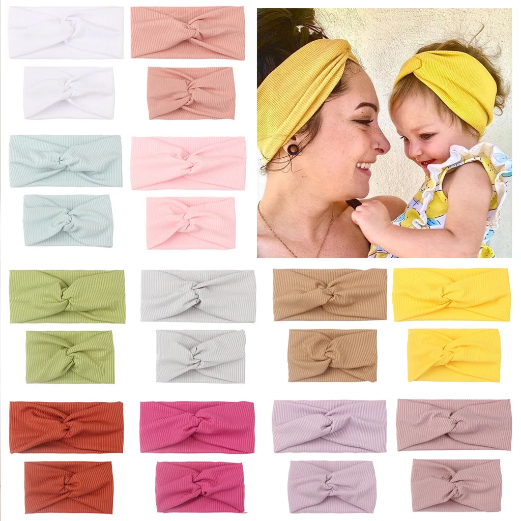 

Wholesale 12Pcs/lot Family Matching Outfits Accessories Mother&Daughter Headband Solid Color Mom Baby Fashion Photography Props