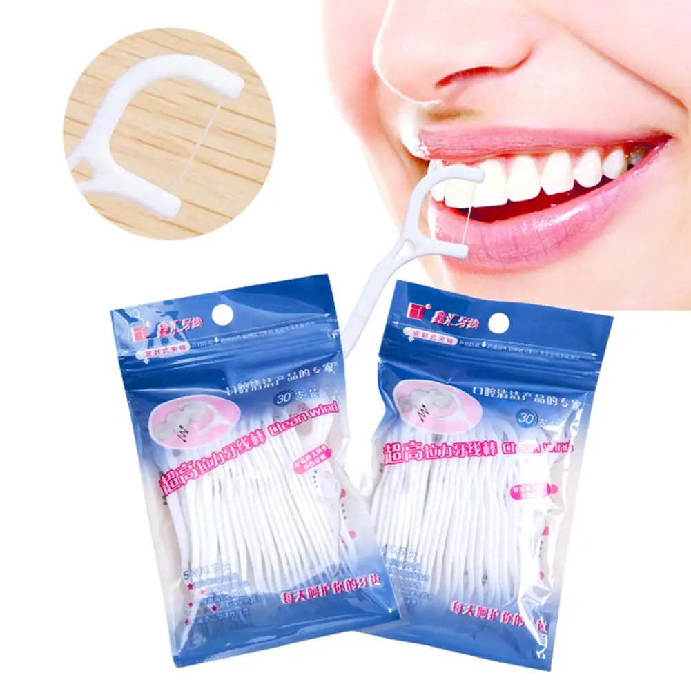 30Pcs Kids Elastic Dental Floss Stick Tooth Interdental Cleaner Oral