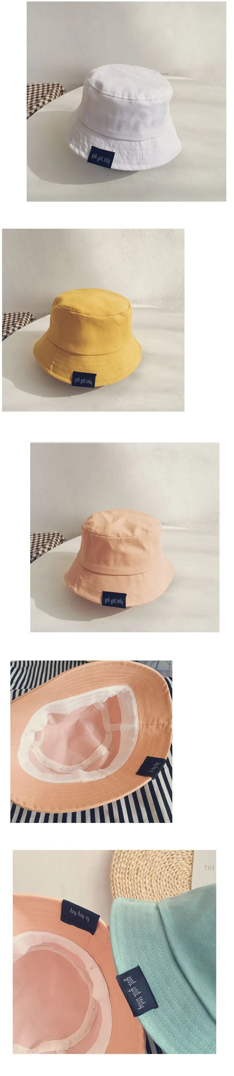 Summer Kids Girls Candy Color Cotton Bucket Hat Solid Plain Baby Boys Sun Caps Children Bonnet
