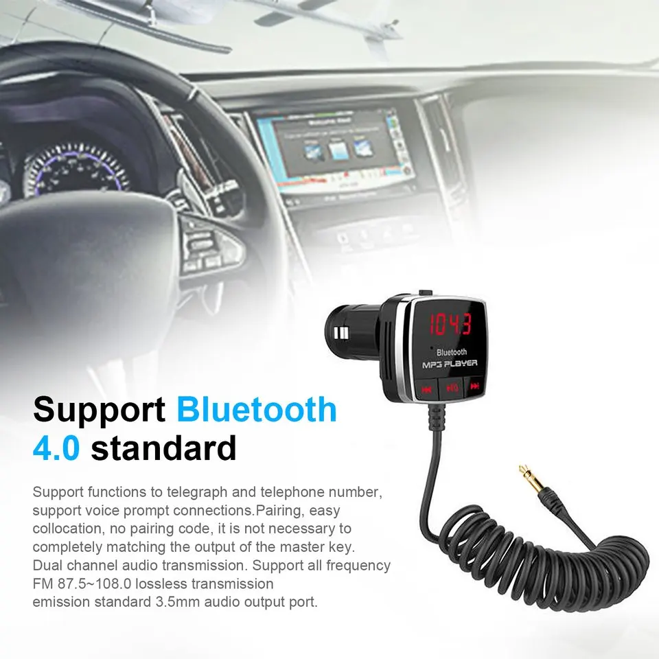 Автомобильный FM стерео Bluetooth, беспроводное аудиоустройство с двойной передачей светодиодный экран MP3 музыкальный телеграф USB порт 5 В/2.1A зарядка