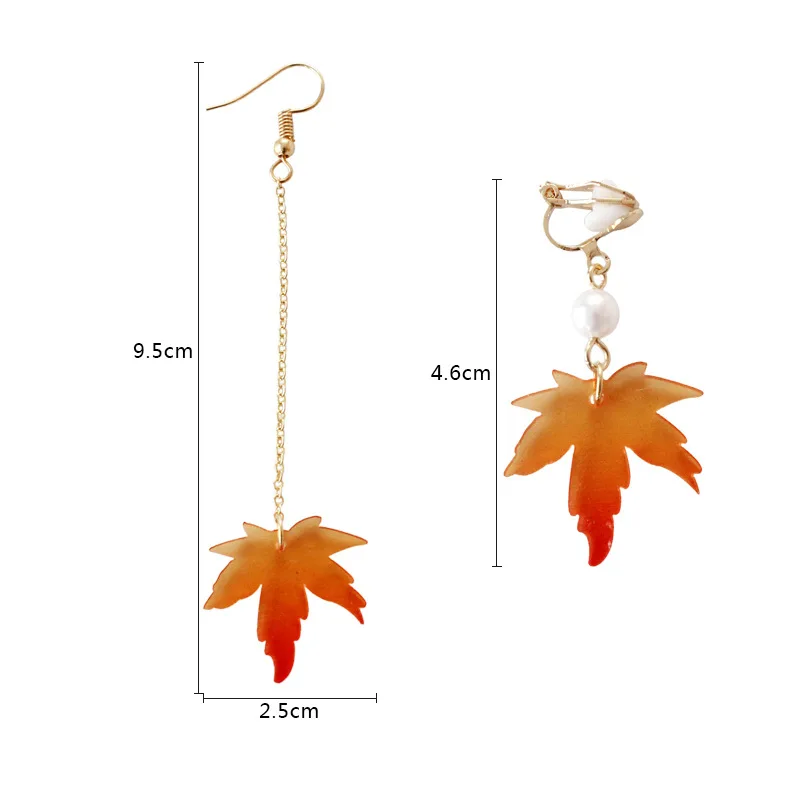 SEniutarm Acrylic Maple Leaf Earring,Fashion Women Long Dangle Hook Clip On Earrings Jewelry Gift Clip Earrings Long Type