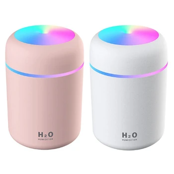 

2set 300Ml Humidifier USB Ultrasonic Dazzle Cup Aroma Diffuser Cool Mist Maker Pink & Light White