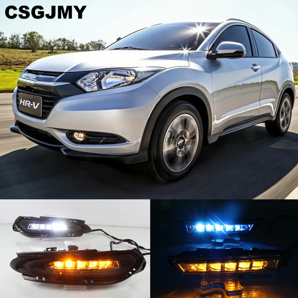 12V LED Car DRL Daytime Running Light fog lamp with dynamic turn signal style relay For Honda HRV HR-V 2015 2016 2017 2018 | Автомобили и