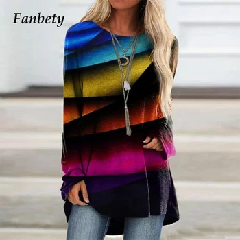 

Fashion Abstract Printed Autumn Tee Shirts Elegant O-Neck Long Sleeve Pullover Tops 2020 Casual Ladies Loose T Shirts Streetwear