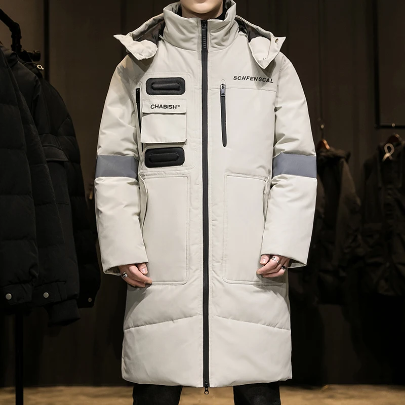 Down jacket men in 2021 new tide brand winter coat fashion handsome clothes warm hooded long coat High quality white duck down