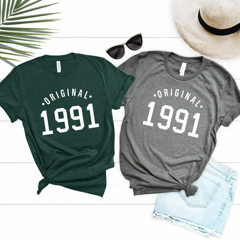 1991 Original Customizable Date Birthday T-shirt Casual Cotton Fashion Tumblr Party Club Unisex Tees Aesthetic Tops | Женская одежда