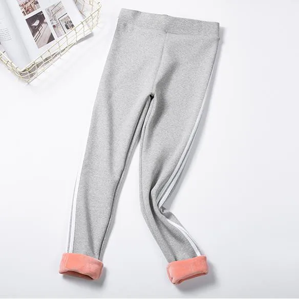 Light gray Зимние хлопковые флисовые леггинсы с высокой талией женские корейские модные плотные теплые бархатные облегающие леггинсы в полоску - Color: Light gray