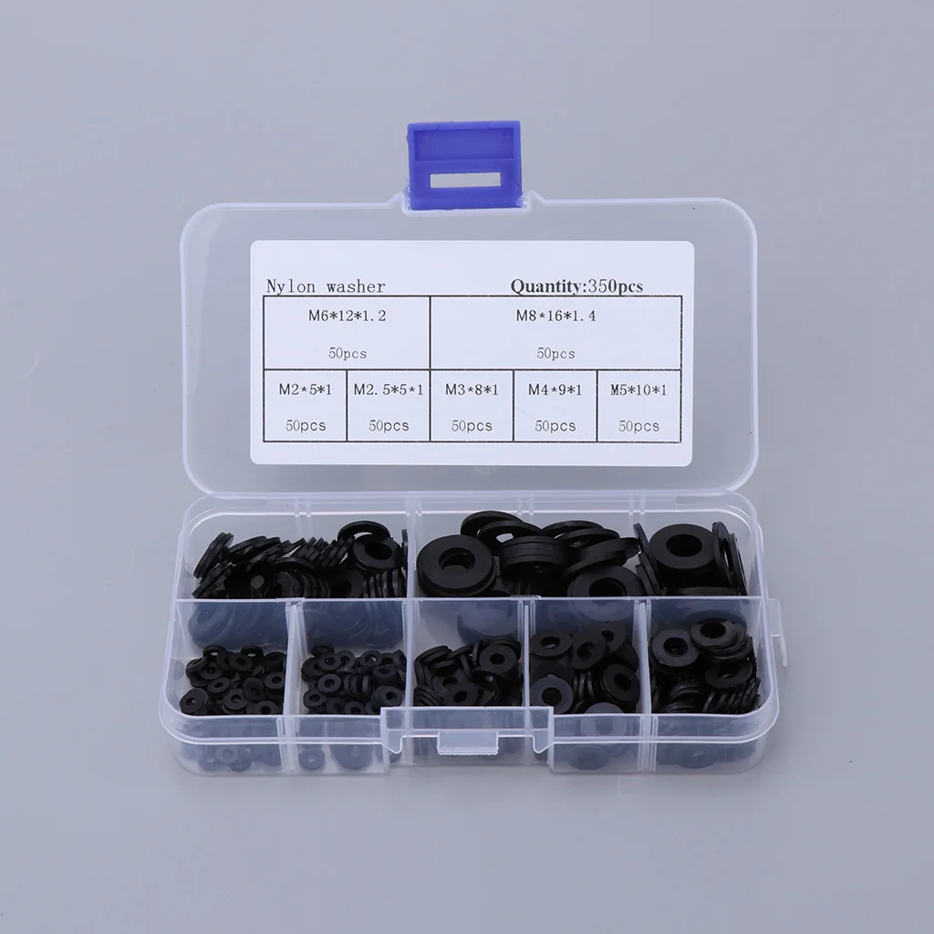 350Pcs Black & White Nylon Flat Spacer Assortment Shim Set Plain Washer O-Ring Gasket Kit M2 M2.5 M3 M4 M5 M6 M8 | Наручные часы