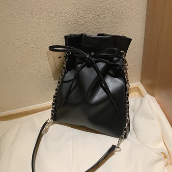 

Vintage Fashion Female Bucket Bag 2019 New High Quality Soft PU Leather Women's Designer Handbag Chain Shoulder Messenger Bag