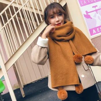 

Women New Fashion Long Scarves Lady Winter Thicken Warm Soft Pashmina Shawls Wraps Pink Black Female Knitted Wool Long Scarf