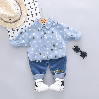 

2020 Autumn Children Clothing Baby Boys Clothes Suits Toddler Infant Plaid Lapel Shirt Pants 2Pcs/Sets Male Kids Casual Costume