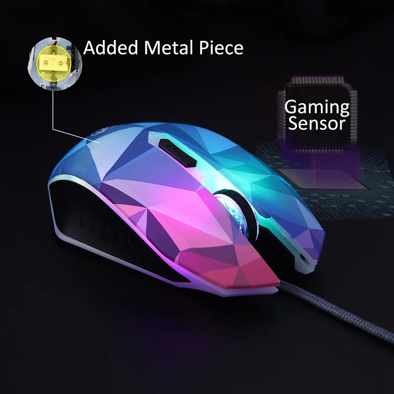 VicTsing Алмазная цветная игровая мышь 3200 dpi 7 круглый светодиодный светильник проводная мышь игровая оптическая компьютерная мышь
