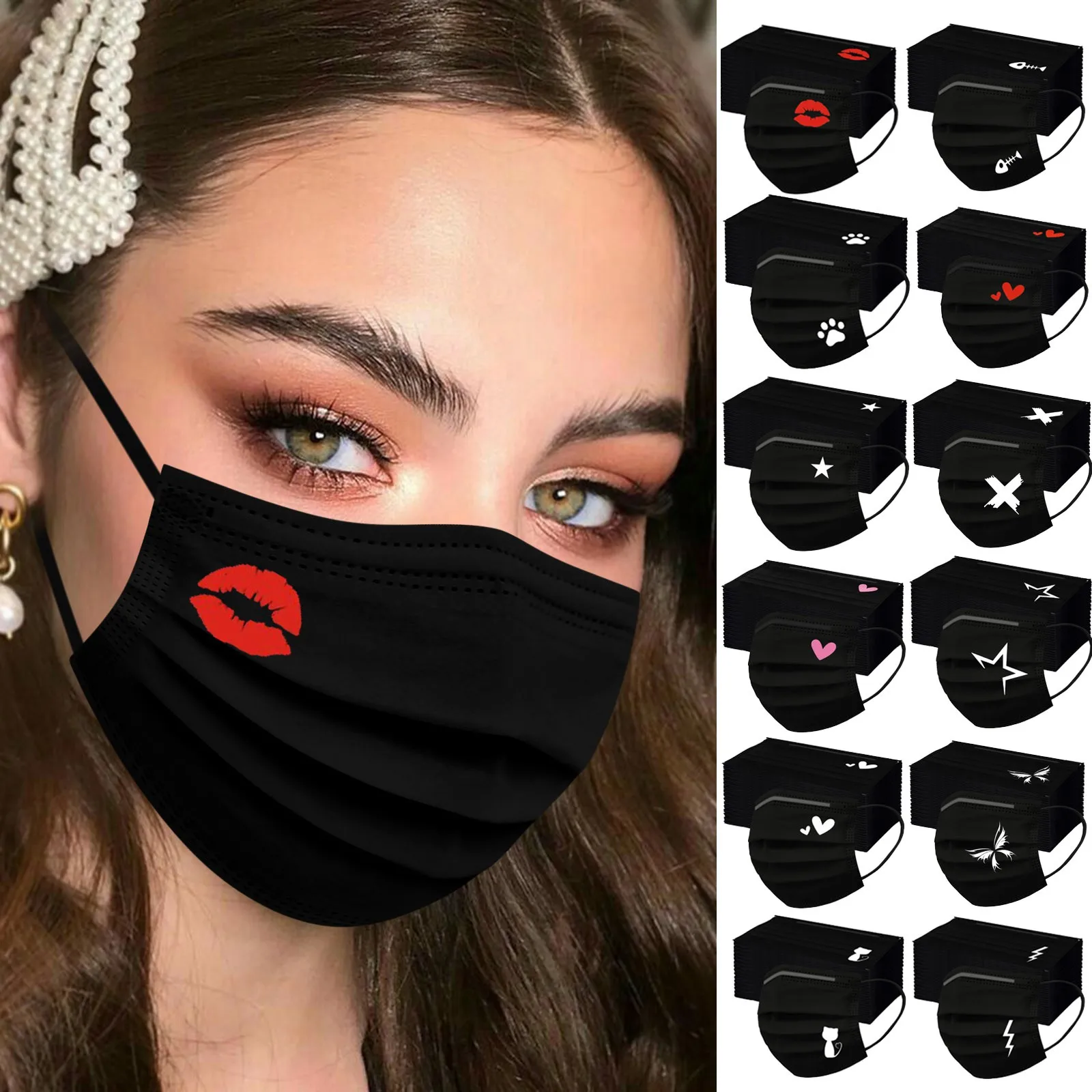 

50PC Disposable Face Mask Nonwoven 3 Layers Filter windproof Anti Dust Smog Breathable Gauze Mask Black Adult Face Mouth Masks