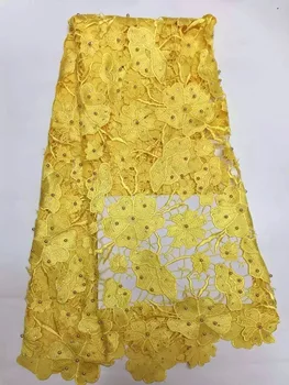 

French lace Fabric Embroidered Tulle Fabric Yellow African French Lace Fabric High Quality Guipure lace for african wedding
