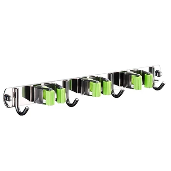 

Broom Mop Holder Wall Mount Stainless Steel Wall Mounted Storage Organizer Hanger with 3 Racks 4 Hooks Heavy Duty Tools for Kitc