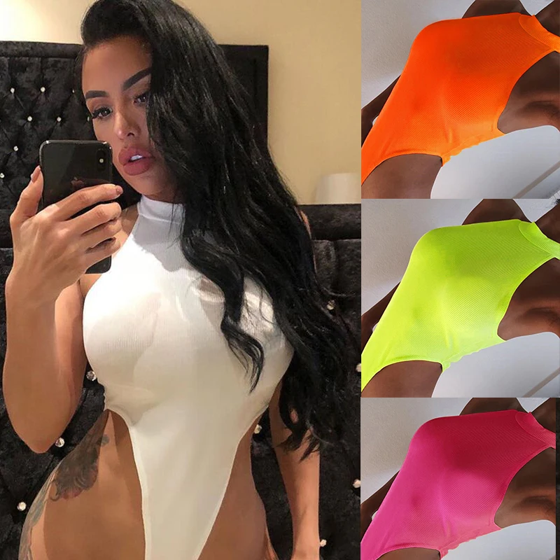 Sexy High Street Bodycon Neon Bodysuits Summer Colorful Sleevelss Backless Ftness Outfit Club Party Jumpsuit Combinaison Femme Sexy High Street Bodycon Neon Bodysuits Summer Colorful Sleevelss Backless Ftness Outfit Club Party Jumpsuit Combinaison Femme
