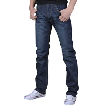 

OLOME High Quality Men's Denim Scratched Jeans High Quality Dark Blue Cotton Vintage Wash Hip Hop Work Trousers Men Jeans