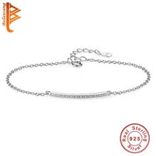 Classic 925 Sterling Silver CZ Zircon Crystal Long Bar Charm Bracelet for Women Lady Fashion Link Chain Square Bracelet Jewelry