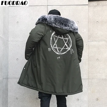 

FUODRAO Oversize Streetwear Long Thick Parkas Men Hip Hop Fur Collar Hooded Outwear Harajuku Winter Jackets Coats J201