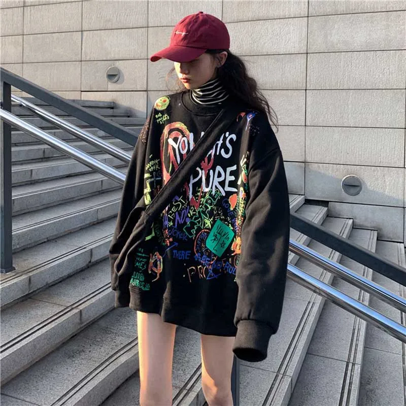 

gothic hip hop pullover Streetwear Print Lady Sweatshirts Women O-Neck Loose Clothes Female Autumn Hip Hop Casual Pullovers