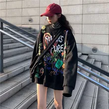gothic hip hop pullover Streetwear Print Lady Sweatshirts Women O-Neck Loose Clothes Female Autumn Hip Hop Casual Pullovers gothic hip hop pullover Streetwear Print Lady Sweatshirts Women O-Neck Loose Clothes Female Autumn Hip Hop Casual Pullovers
