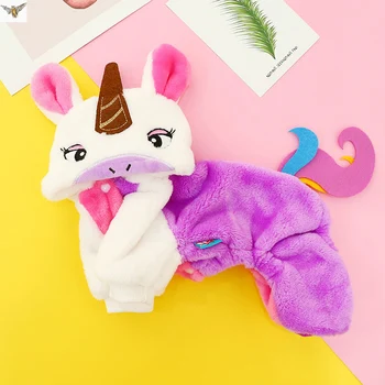 

High Quality Autumn Winter Rainbow Unicorn Pet Dog Clothes French Chihuahua Dog Coat Lovely and Soft Four-legged One-piece Coats