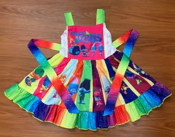 

New arrival kids clothing boutiques large twirl dress baby girl dresses summer pretty troll dress for girls clothes