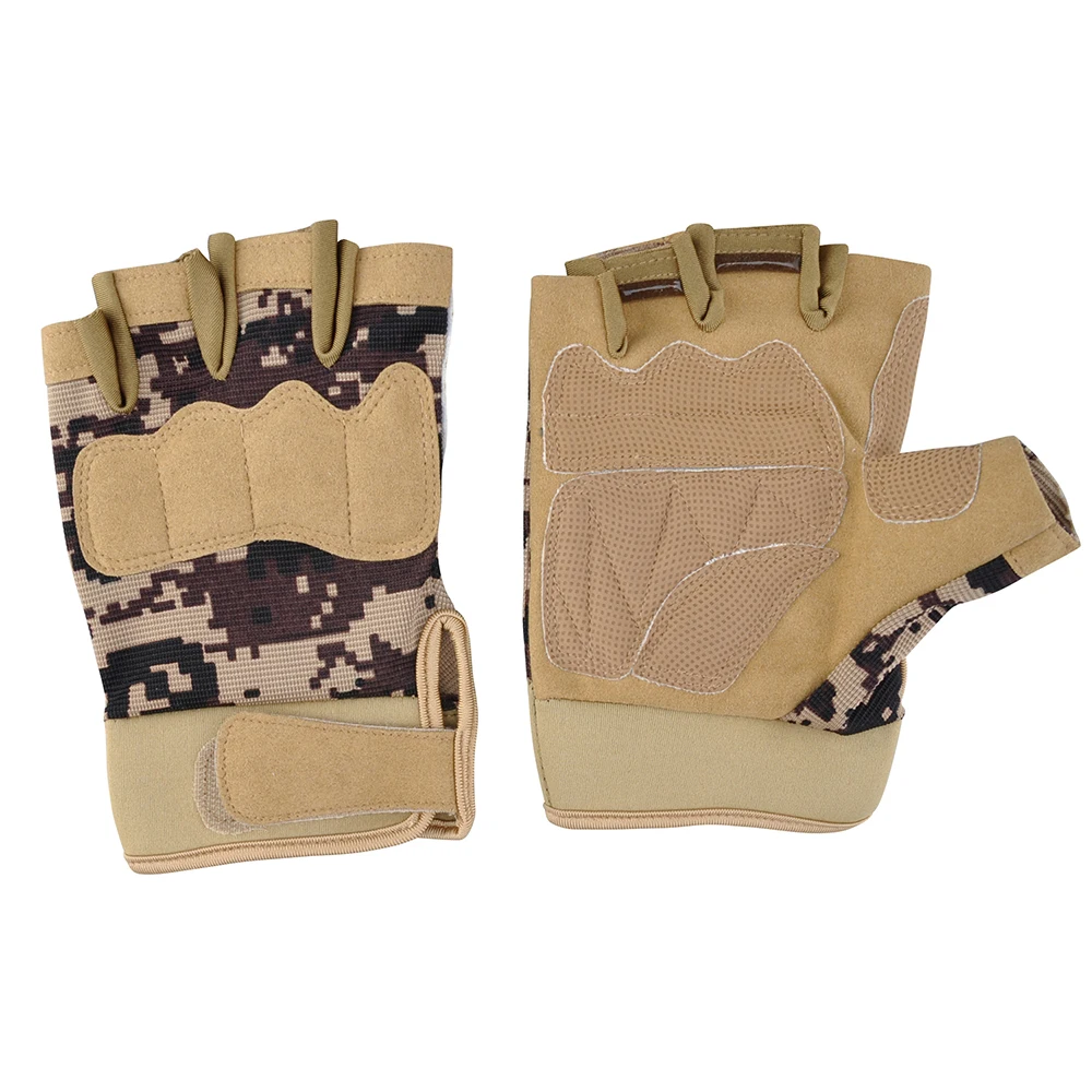 Brown Camouflage Тактические перчатки без пальцев, военные перчатки с твердыми костяшками, перчатки с половинными пальцами, армейские стрельбы, пейнтбол, страйкбол, велосипед, противоскользящие D40 - Цвет: Brown Camouflage